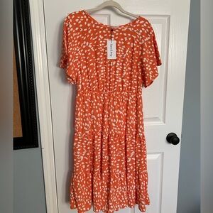 NWT Wren & Ivory MIDI Dress size 8-12, sunset color with white polka dots